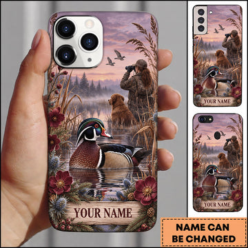 BlueJose Duck Hunting Wood Duck Floral Marsh Vintage Art Personalized Name 3D Phone Case