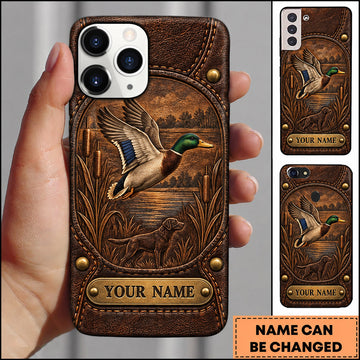 BlueJose Mallard Duck Hunting Western Leather Tooled Flying Duck Personalized Name 3D Phone Case