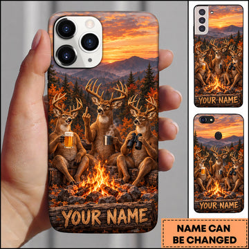 BlueJose Deer Hunting Campfire Group Mountain Sunset Personalized Name 3D Phone Case