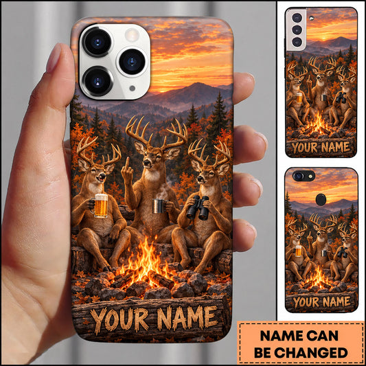 BlueJose Deer Hunting Campfire Group Mountain Sunset Personalized Name 3D Phone Case