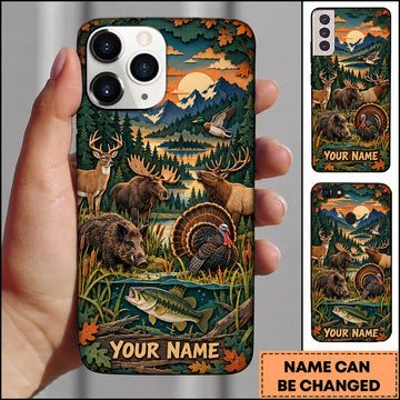 BlueJose Wildlife Outdoor Hunting Deer Turkey Bass Mountain Forest Personalized Name 3D Phone Case