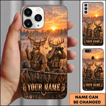BlueJose Deer Hunting Duo Sunset Woodland Adventure Personalized Name 3D Phone Case