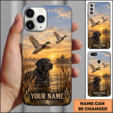 BlueJose Duck Hunting Black Lab Flying Ducks Golden Marsh Personalized Name 3D Phone Case