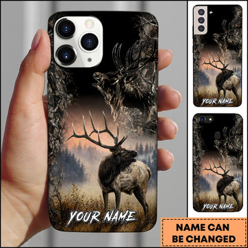 BlueJose Elk Hunting Misty Forest Bull Elk Portrait Multiple Options Personalized Name Phone Case