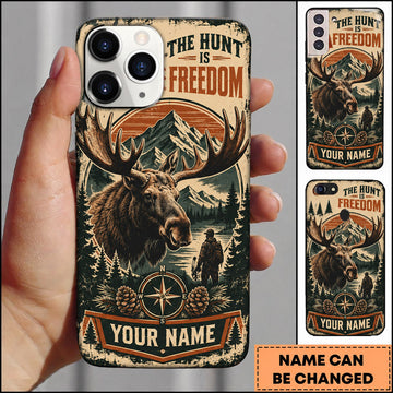 BlueJose Moose Hunting Freedom Mountain Compass Vintage Personalized Name 3D Phone Case