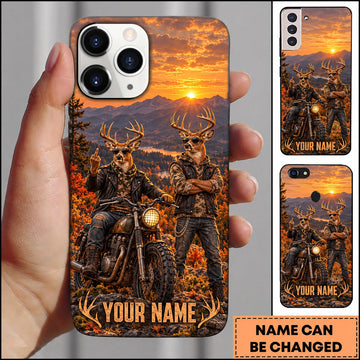 BlueJose Deer Hunting Biker Duo Autumn Mountain Personalized Name 3D Phone Case