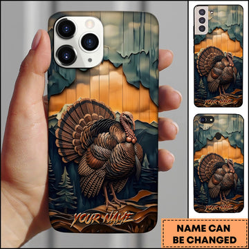 BlueJose Turkey Wildlife Layered Wood Carving Mountain Forest Multiple Options Personalized Name Phone Case