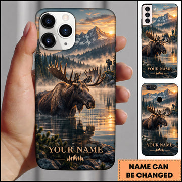 BlueJose Moose Hunting Mountain Lake Scenic Wilderness Personalized Name 3D Phone Case