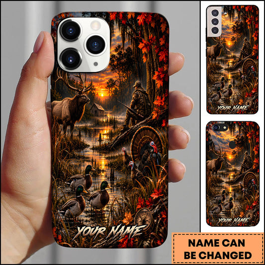 BlueJose Hunting Wildlife Elk Mallard Duck Turkey Autumn Forest Sunset Multiple Options Personalized Name Phone Case