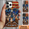BlueJose Personalized Deer Hunting Phone Case with Rustic American Flag, Antler Skull, Forest Camo and Custom Team Name (8 Colors)