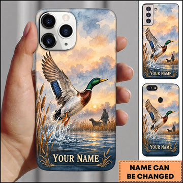 BlueJose Mallard Duck Hunting Watercolor Sky Flying Duck Personalized Name 3D Phone Case