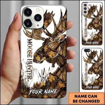 BlueJose Moose Hunting Camo Silhouette Autumn Forest Multiple Options Personalized Name Phone Case