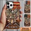 BlueJose Personalized Deer Hunting Phone Case with Rustic American Flag, Antler Skull, Forest Camo and Custom Team Name (8 Colors)