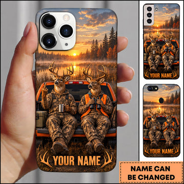BlueJose Deer Hunting Friends Tailgate Sunset Forest Personalized Name 3D Phone Case