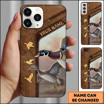 BlueJose Hunting Phone Case Duck Flying Leather Frame Vintage Scene Personalized Name Phone Case