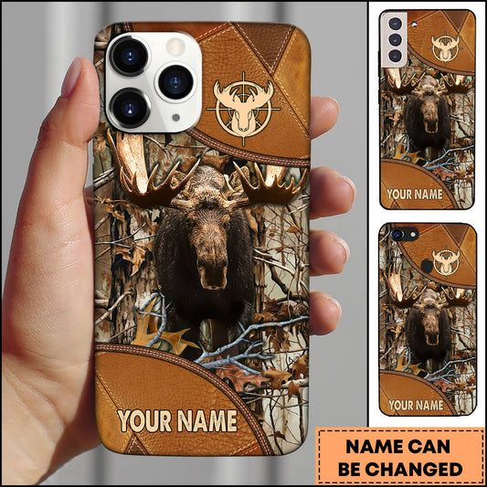 BlueJose Hunting Phonecase Moose Leather Camo Forest Wildlife Design Personalized Name 3D Phone Case