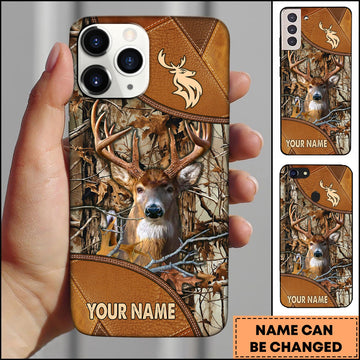 BlueJose Hunting Phonecase Whitetail Deer Leather Camo Forest Wildlife Design Personalized Name 3D Phone Case