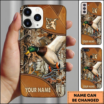 BlueJose Hunting Phonecase Flying Duck Leather Camo Forest Hunting Design Personalized Name 3D Phone Case