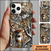 BlueJose Hunting Phone Case Realistic Whitetail Deer In Deep Forest Camo Background Personalized Name Phone Case (6 colors)