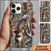 BlueJose Hunting Phone Case Realistic Whitetail Deer In Deep Forest Camo Background Personalized Name Phone Case (6 colors)