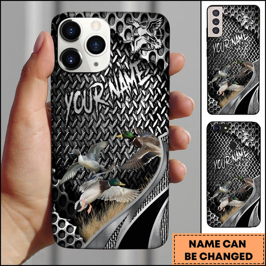BlueJose Hunting Phone Case Duck Family Industrial Metal Texture Wilderness Art Personalized Name Phone Case