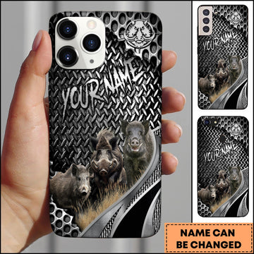 BlueJose Hunting Phone Case Boar Family Industrial Metal Texture Wilderness Art Personalized Name Phone Case