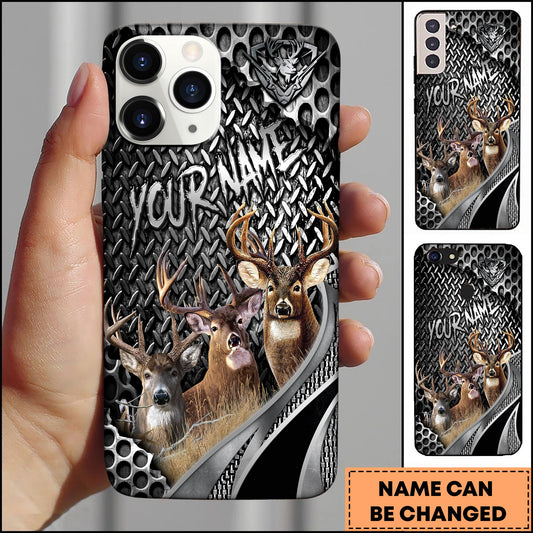 BlueJose Hunting Phone Case Deer Family Industrial Metal Texture Wilderness Art Personalized Name Phone Case