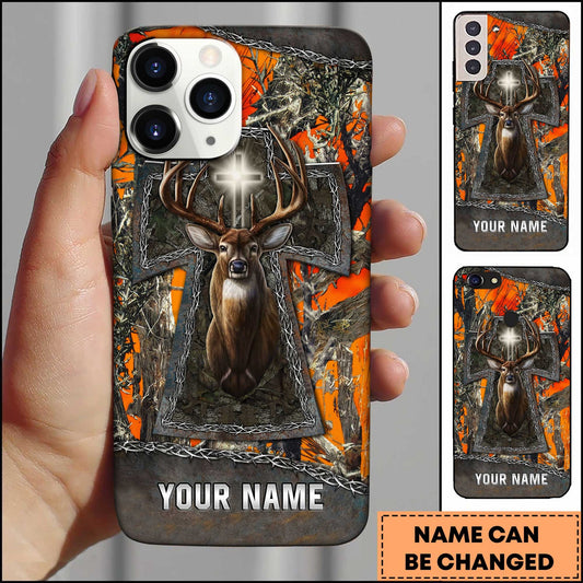BlueJose Hunting Phone Case Christian Cross Deer Faith Hunting Camo Design Personalized Name Phone Case (6 colors)