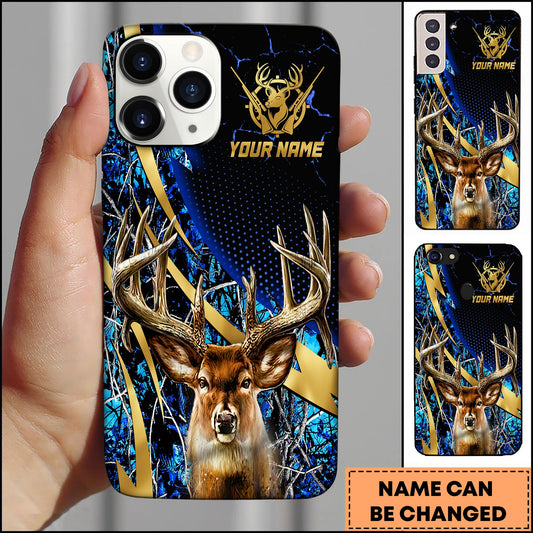 BlueJose Hunting Phone Case Trophy Buck Gold Lightning Orange Camo Hunting Art Personalized Name Phone Case (4 colors)