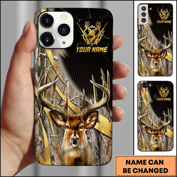 BlueJose Hunting Phone Case Trophy Buck Gold Lightning Orange Camo Hunting Art Personalized Name Phone Case (4 colors)