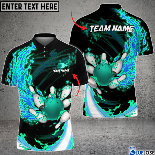 BlueJose Fire Bowling And Pins Multicolor Option Customized Name 3D Shirt (4 Colors), Personalized Shirts For Bowling Players