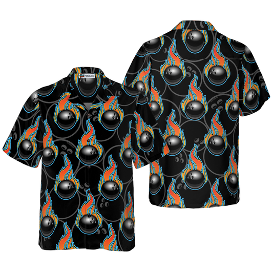 BlueJose Bowling In Fire Seamless Pattern Hawaiian Shirt