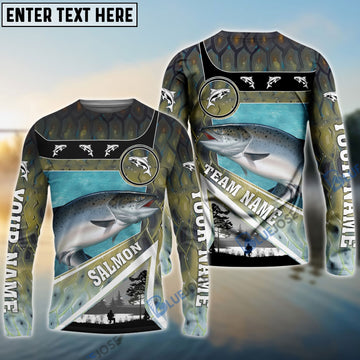 BlueJose Personalized Salmon Fishing Art Line Sport Fishing Shirts