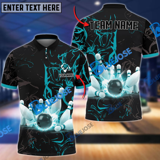 BlueJose Bowling And Pins Shinning Strike Customized Name 3D Shirt (4 Colors)