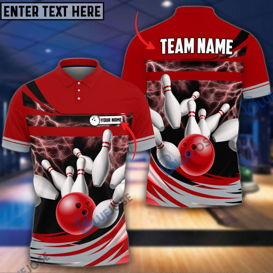 BlueJose Thunder Bowling Ball Break Pins Personalized Name and Team Name 3D Shirt (4 Colors), Personalized Shirts For Bowling Players