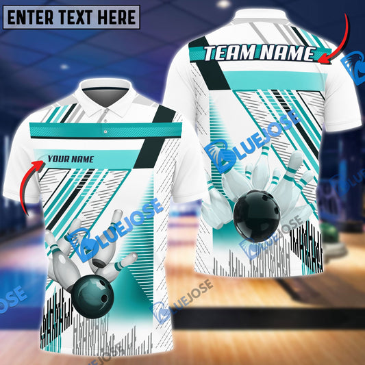 BlueJose Bowling And Pins Lines Pattern Customized Name 3D Shirt ( 6 Colors)