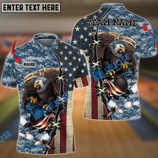 BlueJose Bowling And Pins Eagles Army Multicolor Customized Name 3D Shirt (4 Colors)