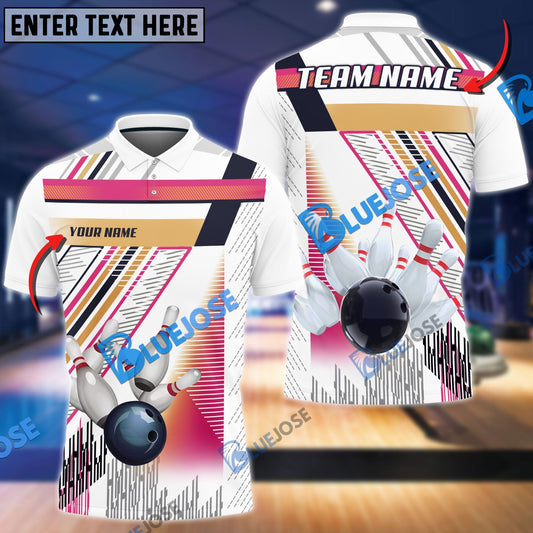 BlueJose Bowling And Pins Lines Pattern Customized Name 3D Shirt ( 6 Colors)