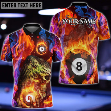 BlueJose Personalized Billiard Ball Fire 8 Multicolored Polo Shirt