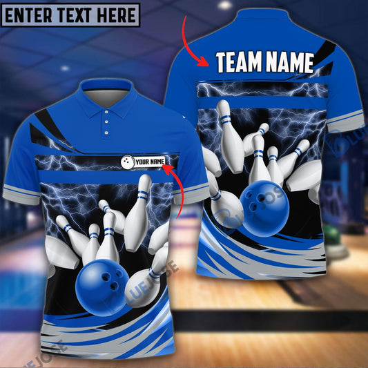 BlueJose Thunder Bowling Ball Break Pins Personalized Name and Team Name 3D Shirt (4 Colors), Personalized Shirts For Bowling Players