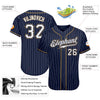 BlueJose Custom Navy White Pinstripe White-Old Gold Authentic Baseball Jersey