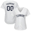 BlueJose Custom White Navy Pinstripe Navy Baseball Jersey