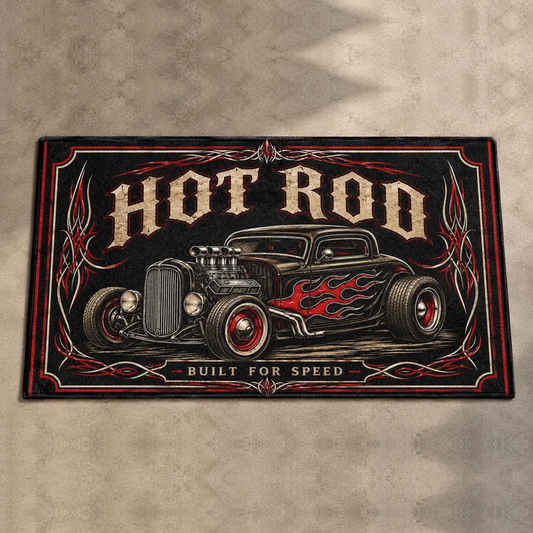 BlueJose Vintage Hot Rod Car Garage Rug