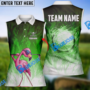 BlueJose Funny Pink Flamingo Golf Polo Shirt, Custom Name & Team Name 3D Shirt