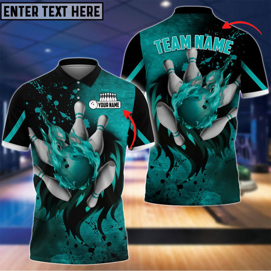 BlueJose Bowling And Pins Water Paint Customized Name 3D Shirt (4 Colors) Personalized Shirts For Bowling Players