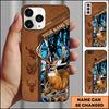 BlueJose Hunting Phone Case Majestic Whitetail Deer Leather Pocket Style Forest Camo Personalized Name Phone Case (5 colors)