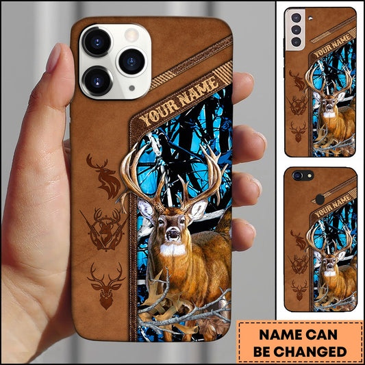 BlueJose Hunting Phone Case Majestic Whitetail Deer Leather Pocket Style Forest Camo Personalized Name Phone Case (5 colors)