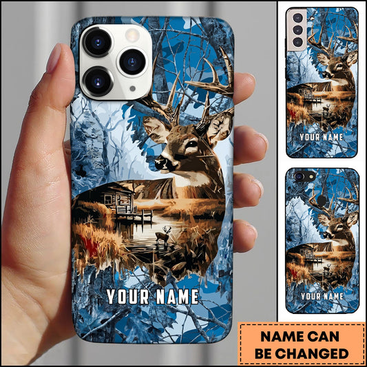 BlueJose Deer Wilderness Cabin Lake Camouflage Style Multicolor Options Personalized Name 3D Phonecase (4 Colors)
