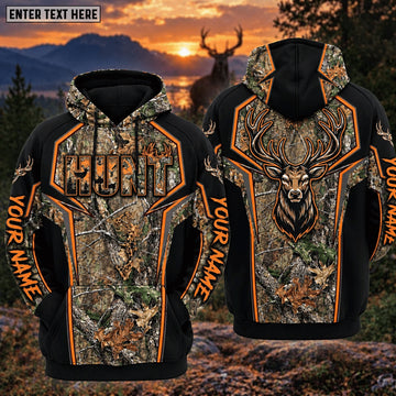 BlueJose Deer Hunting Hunt Orange Black Real Tree Camo Buck Head Bowhunting Personalized Hoodie Your Name 3D Hoodie