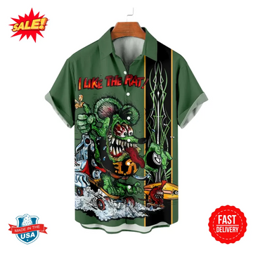 BlueJose Rat Fink Button Shirt - Greaser Culture, Old School Monster Graphics